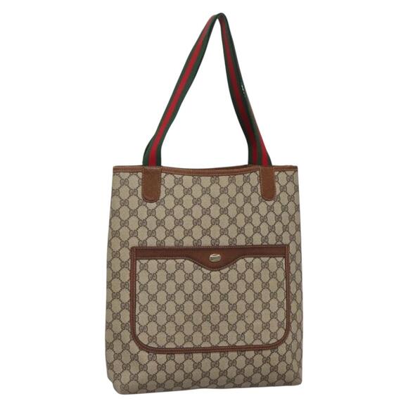 GUCCI GG Supreme Web Sherry Line Tote Bag Pvc Beige 39 002 39 002 - Picture 1 of 16